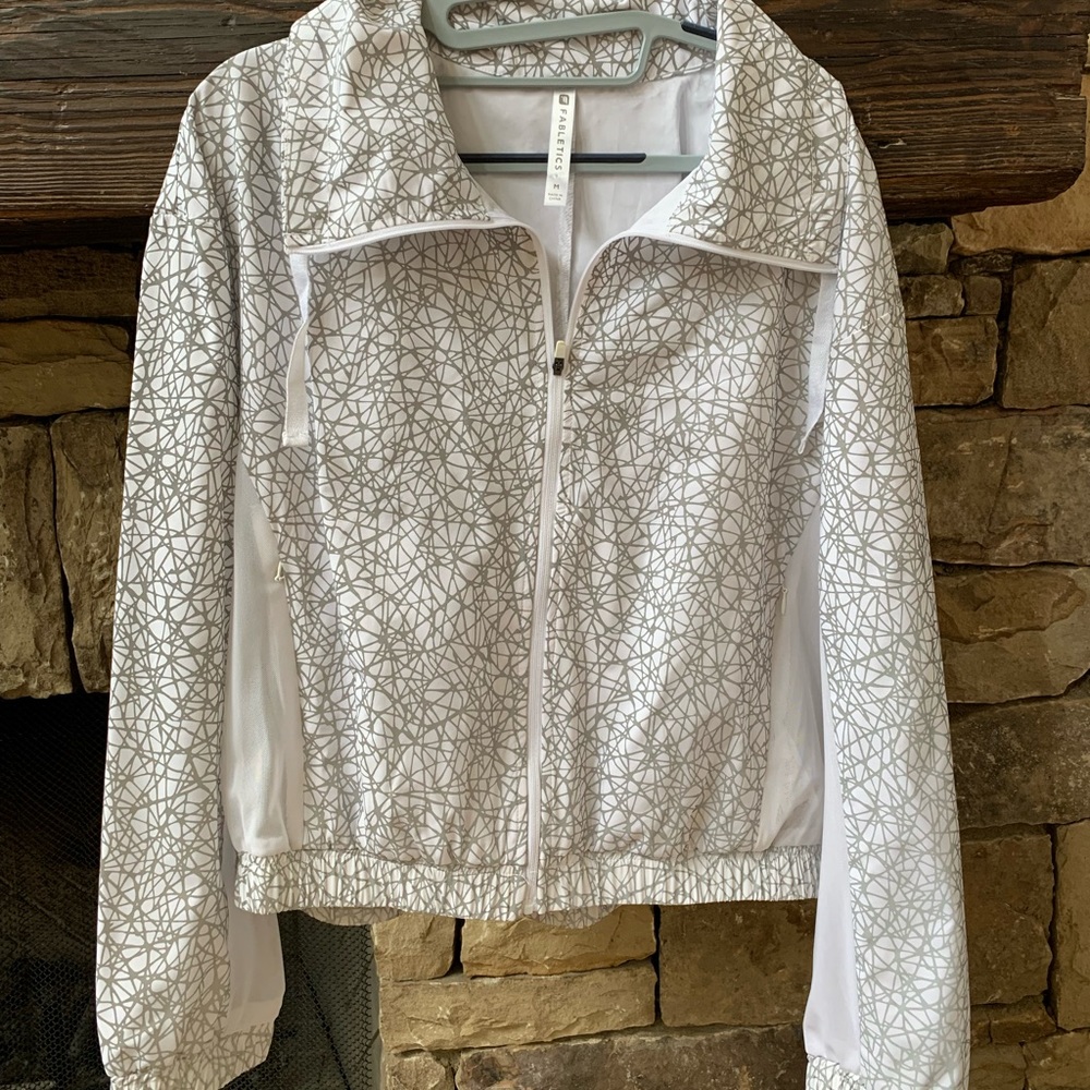 white and silver Athletic jacket